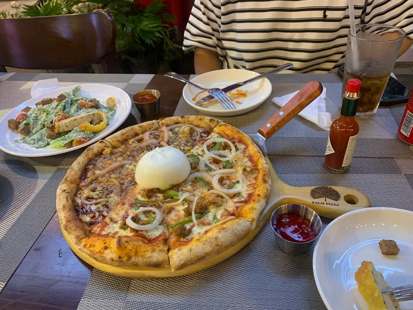 A beautifully crafted half-half pizza